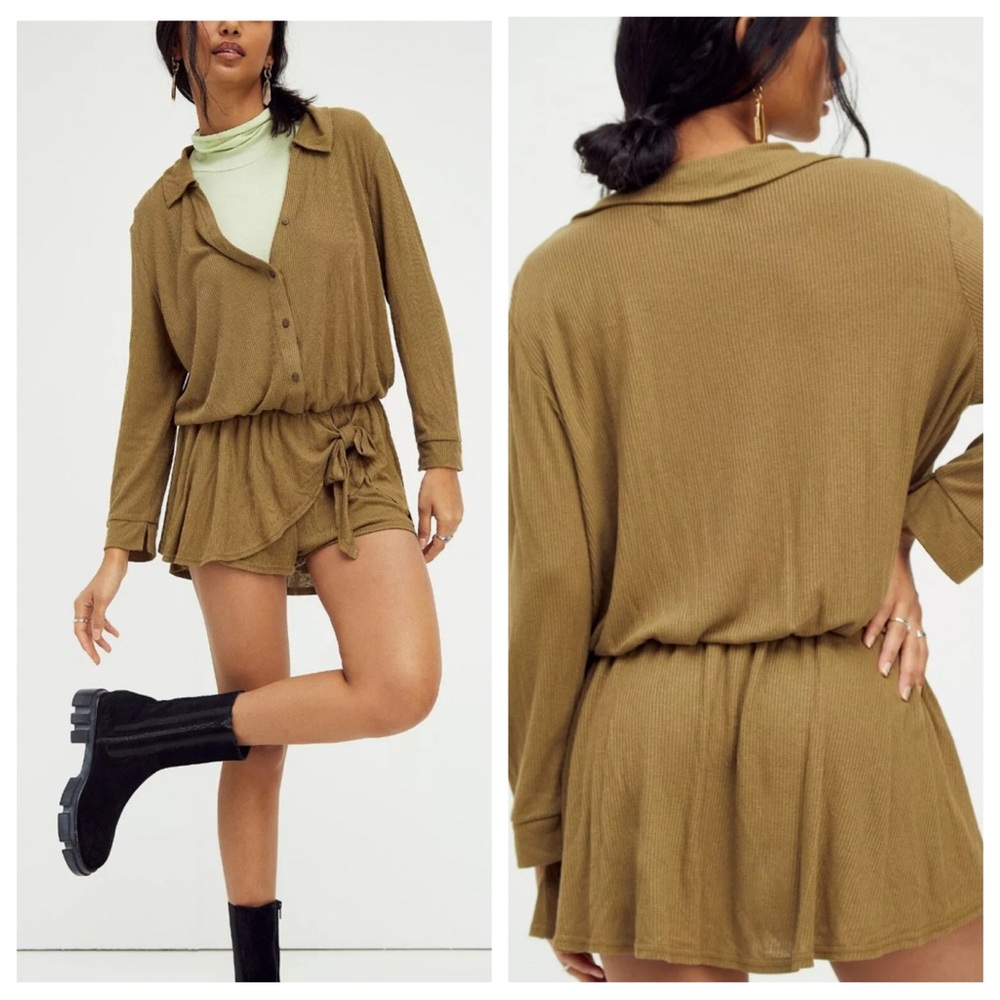 free people fp beach lively romper new nwt button down tie